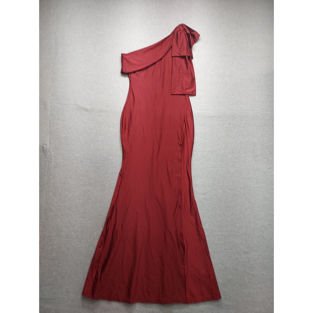 Fashion Nova Women Maxi Dress M Red One Shoulder Formal Evening Gown Prom Party